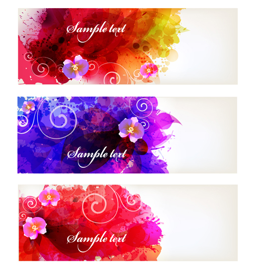 ith flower banner vector material 01 Splash watercolor with flower banner vector material 01