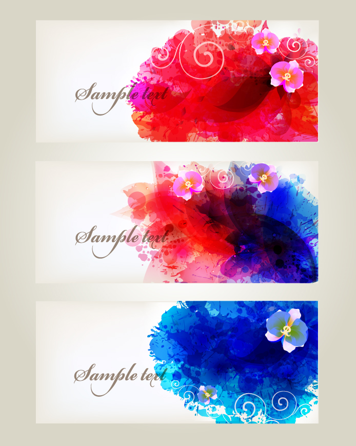 ith flower banner vector material 02 Splash watercolor with flower banner vector material 02