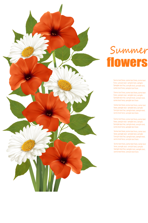Summer white and orange flowers background vector 02