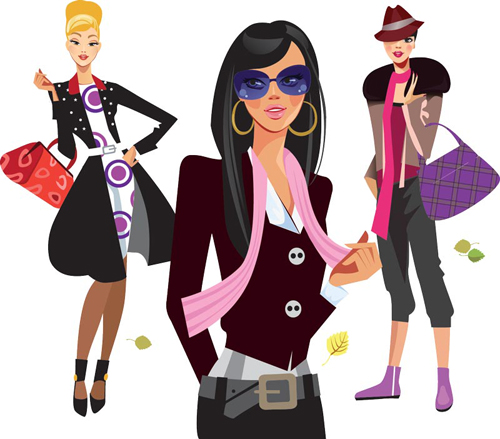 Vector fashion girls design elements set 02
