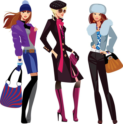 Vector fashion girls design elements set 04