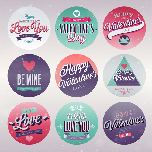 Vintage Valentine Day ornament labels vector 01