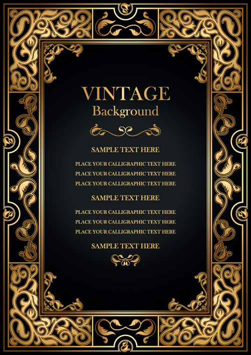 Set of Vintage frame background vector 04
