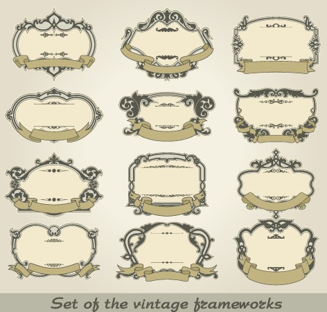 Set of Vintage frameworks elements vector 03