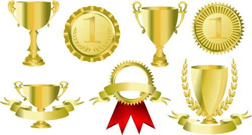 trophy cup and Medals vector set 02