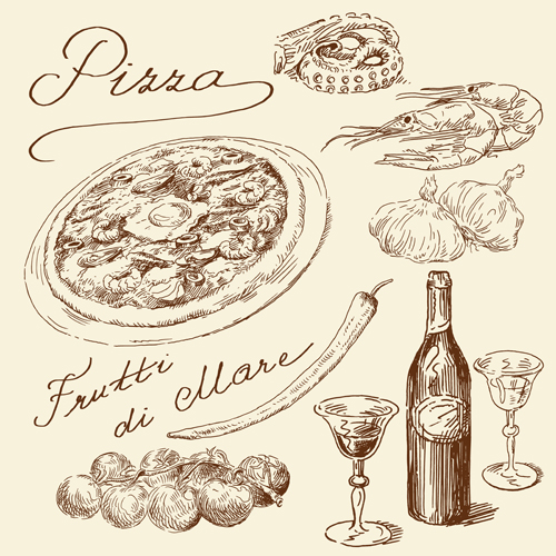 Retro font pizza drawn 