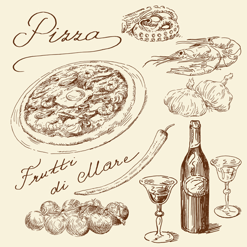 Retro pizza design vector 02