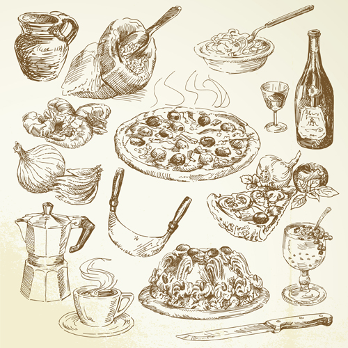 Retro pizza design vector 05