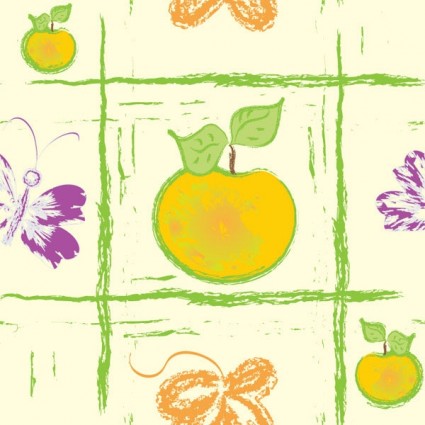 seamless pattern handpainted hand drawn fruit butterfly background 