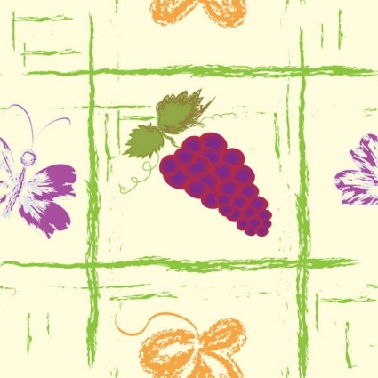 Hand drawn fruit with butterfly seamless pattern vector 01 Hand drawn fruit with butterfly seamless pattern vector 01