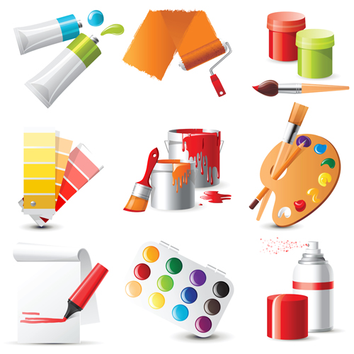 Bright paints colors design vector 01