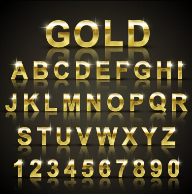 shining numbers letters gold 