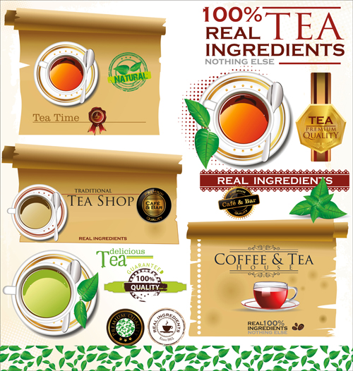 Tea time design elements vector 02