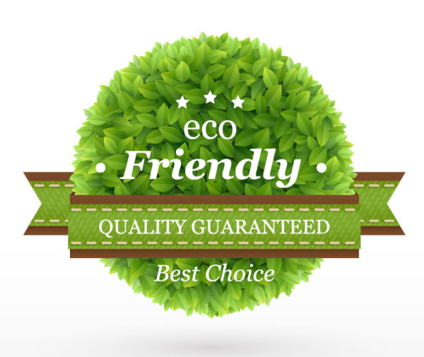 Green leaves with ribbons elements label vector 01