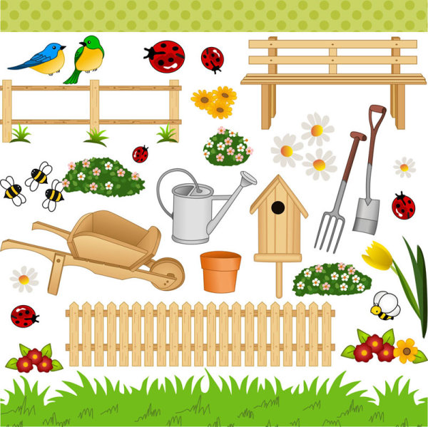 Cartoon gardens art Vector (Bird,Careless,Crawl..)