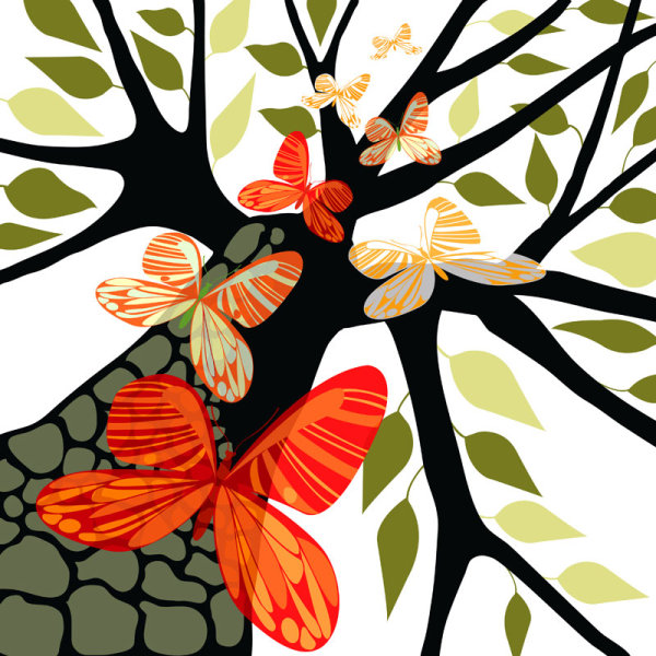 Elegant Tree branch silhouette vector 03