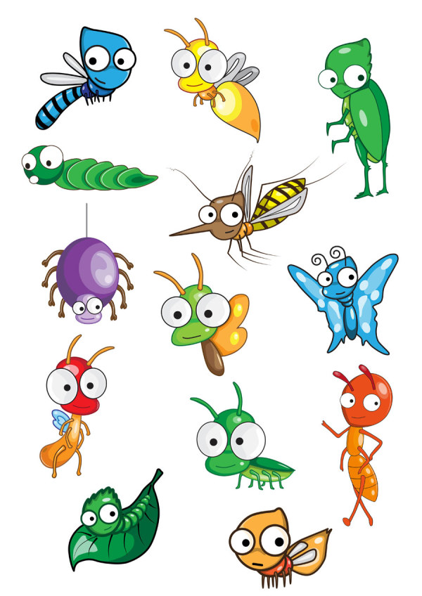 Funny Cartoon Insects vector set 05
