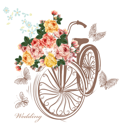 Bike with flower background vector 03 Bike with flower background vector 03