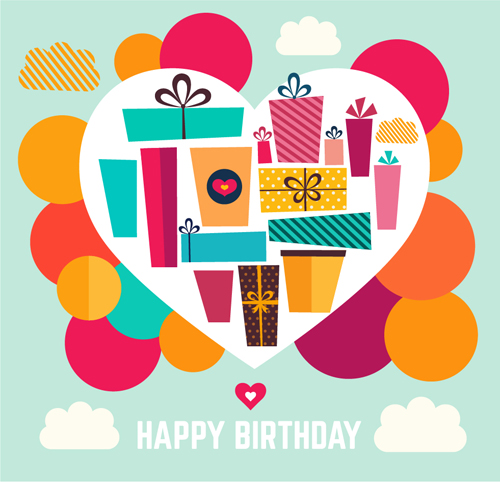 Birthday gift with heart background vector 02