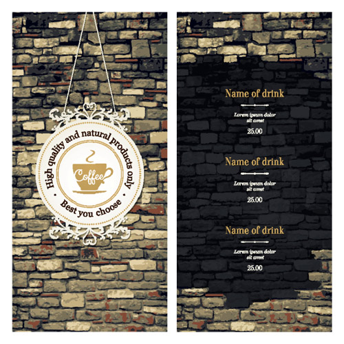 style menu coffee brick wall background 