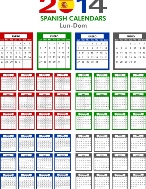 Spanish Version Calendar 2014 vector 03