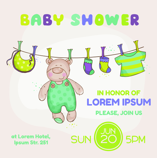 Cute baby shower cards vector 01