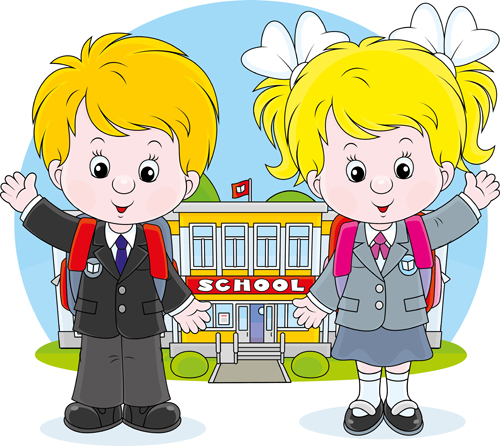 Cute school children vectors geaphics set 04