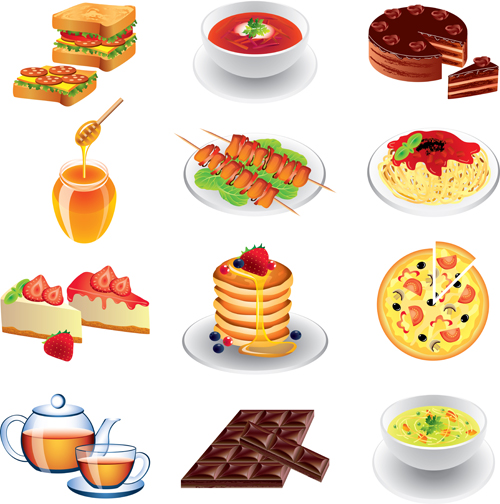 Fast food icons set vector graphics 02