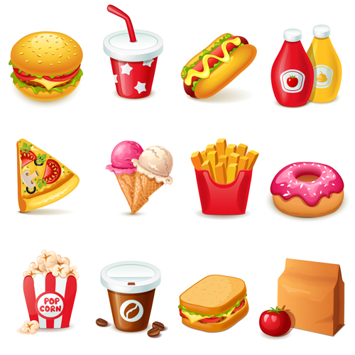 Fast food icons set vector graphics 03