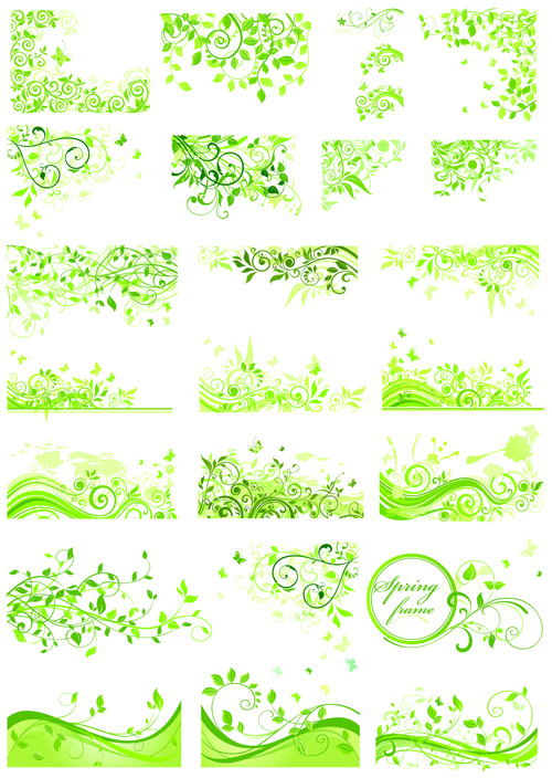 Floral green ornaments vector set 05