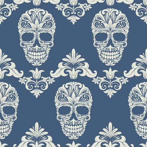Floral with skull vector seamless pattern 04 Floral with skull vector seamless pattern 04