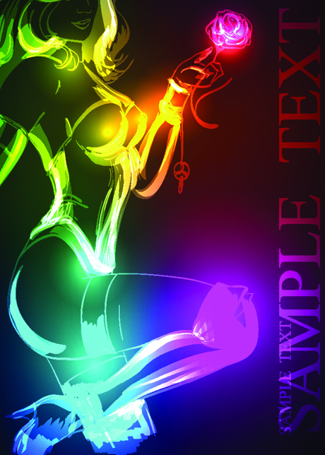 Set of Ornate neon light fashion model vector 04