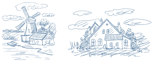 Hand drawn countryside landscapes vector 01
