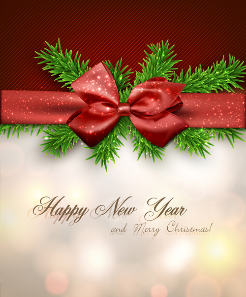 Happy new year and christmas bow gift card 01