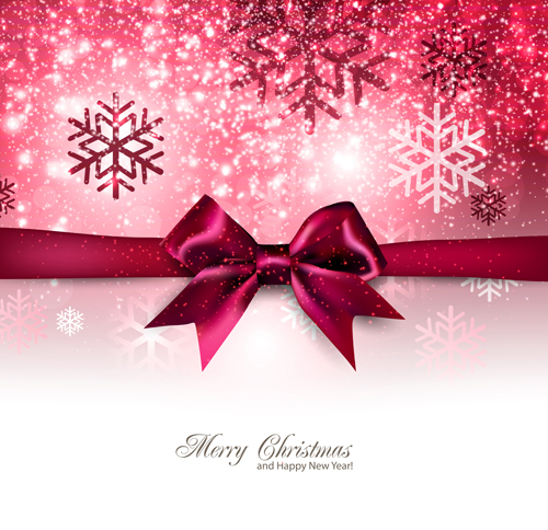 Happy new year and christmas bow gift card 04