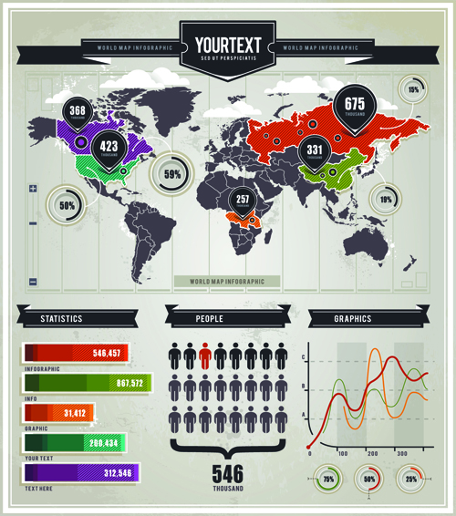 Infographics and world map creative vector 01