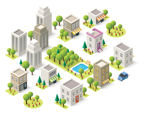 Modern Isometric buildings model vector material 06