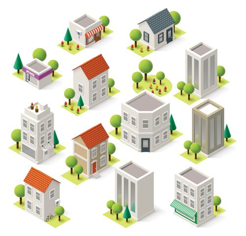 Modern Isometric buildings model vector material 07