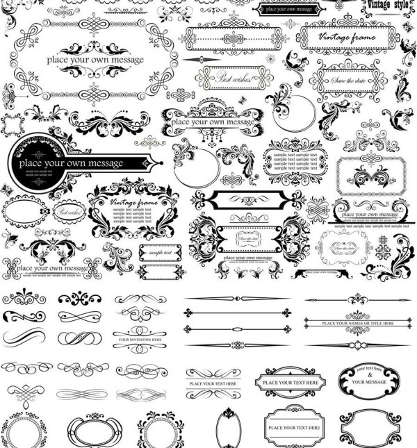 Ornament frame with border and calligraphic vector