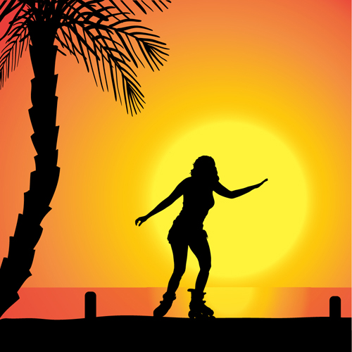 silhouette rollerblading background 