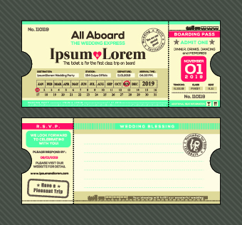 Ship Ticket design vector set 02