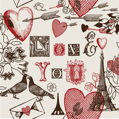 Romantic love Theme elements vector set 02