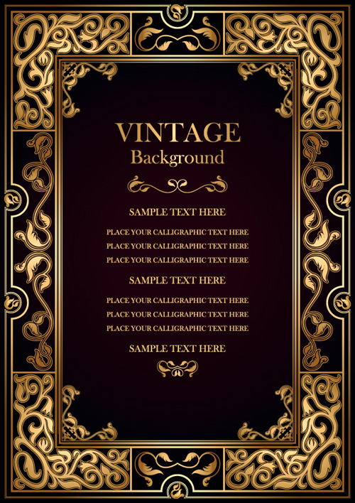 Set of Vintage frame background vector 03