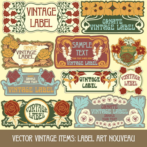 Vintage style label with flowers vector graphic 02