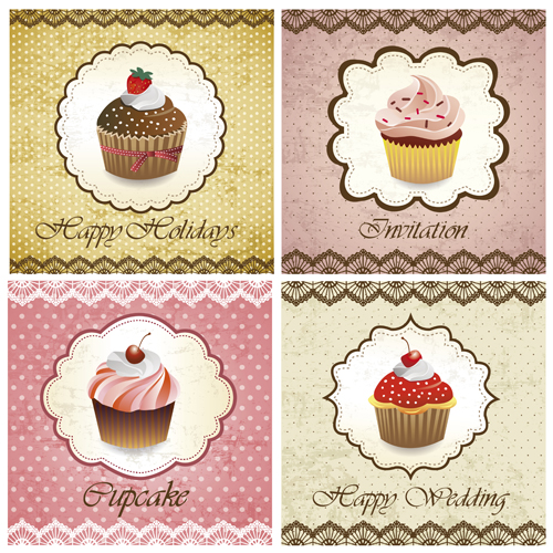 Delicious Cupcakes design elements vector 04