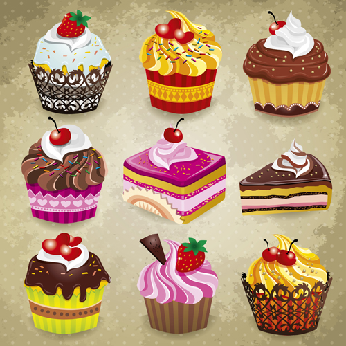 Delicious Cupcakes design elements vector 05