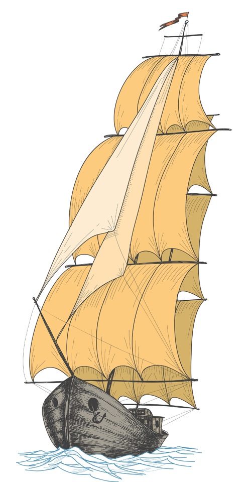 vintage sailboat hand-draw hand drawn aligncenter 