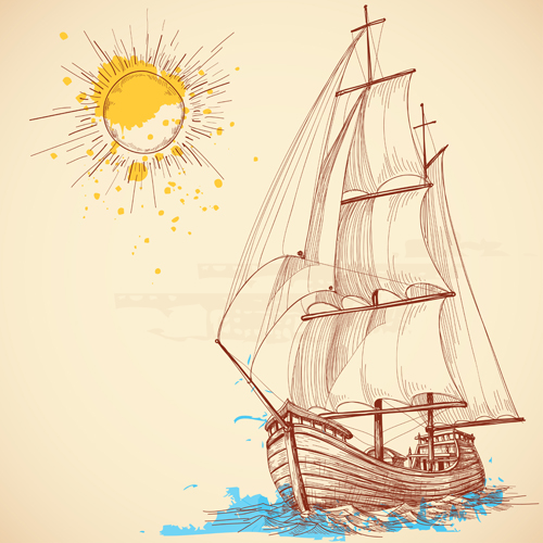 Hand drawn sailboat vector 02