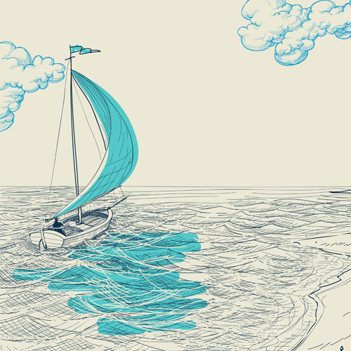 vector background sailing sailboat hand-draw hand drawn 