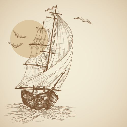 Hand drawn sailboat vector 05